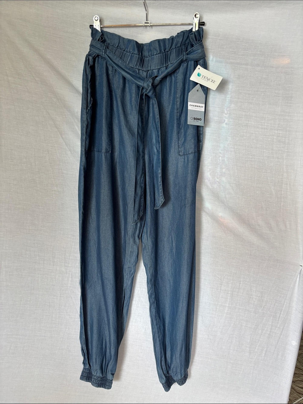 Ci Sono Denim Blue Tencel Lightweight Pants- Med Wash-Belted Waist with